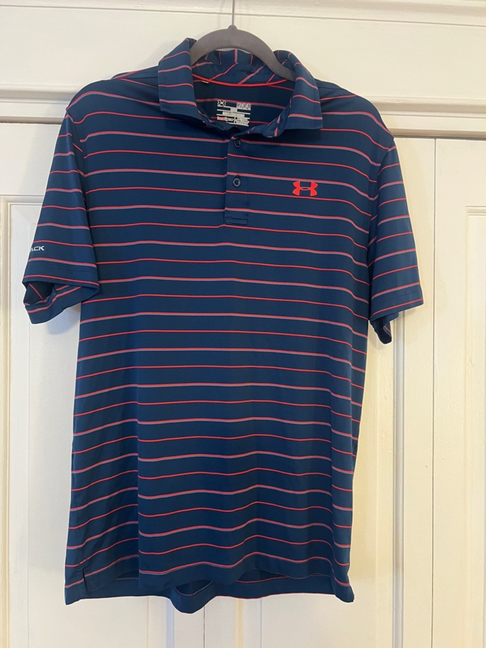 Under Armour Hear Gear Navy Polo with Red Stripes